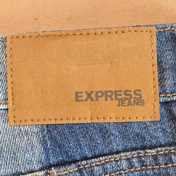 Express Two Tone Raw Hem Mid Rise Girlfriend Jeans - Picture 5 of 12